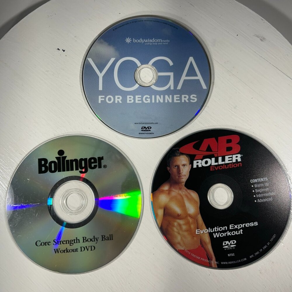 LOT of 3 DVD Home Workout Fitness Yoga Core Strength AB Roller Body Ball Gym
